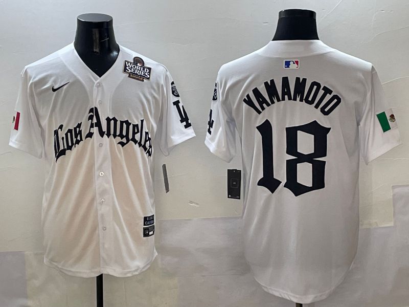 Men Los Angeles Dodgers #18 Yamamoto White Five generations Joint Name 2025 Nike MLB Jersey style 8